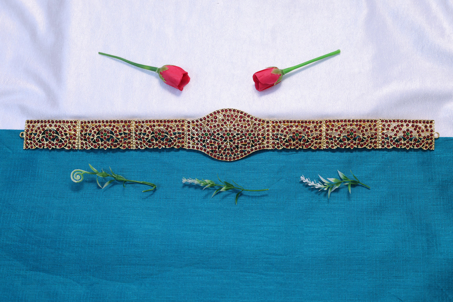 Kempu stone temple oddiyanam waist belt for Bharatanatyam and Kuchipudi classical dance jewellery