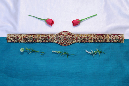 Kempu stone temple oddiyanam waist belt for Bharatanatyam and Kuchipudi classical dance jewellery