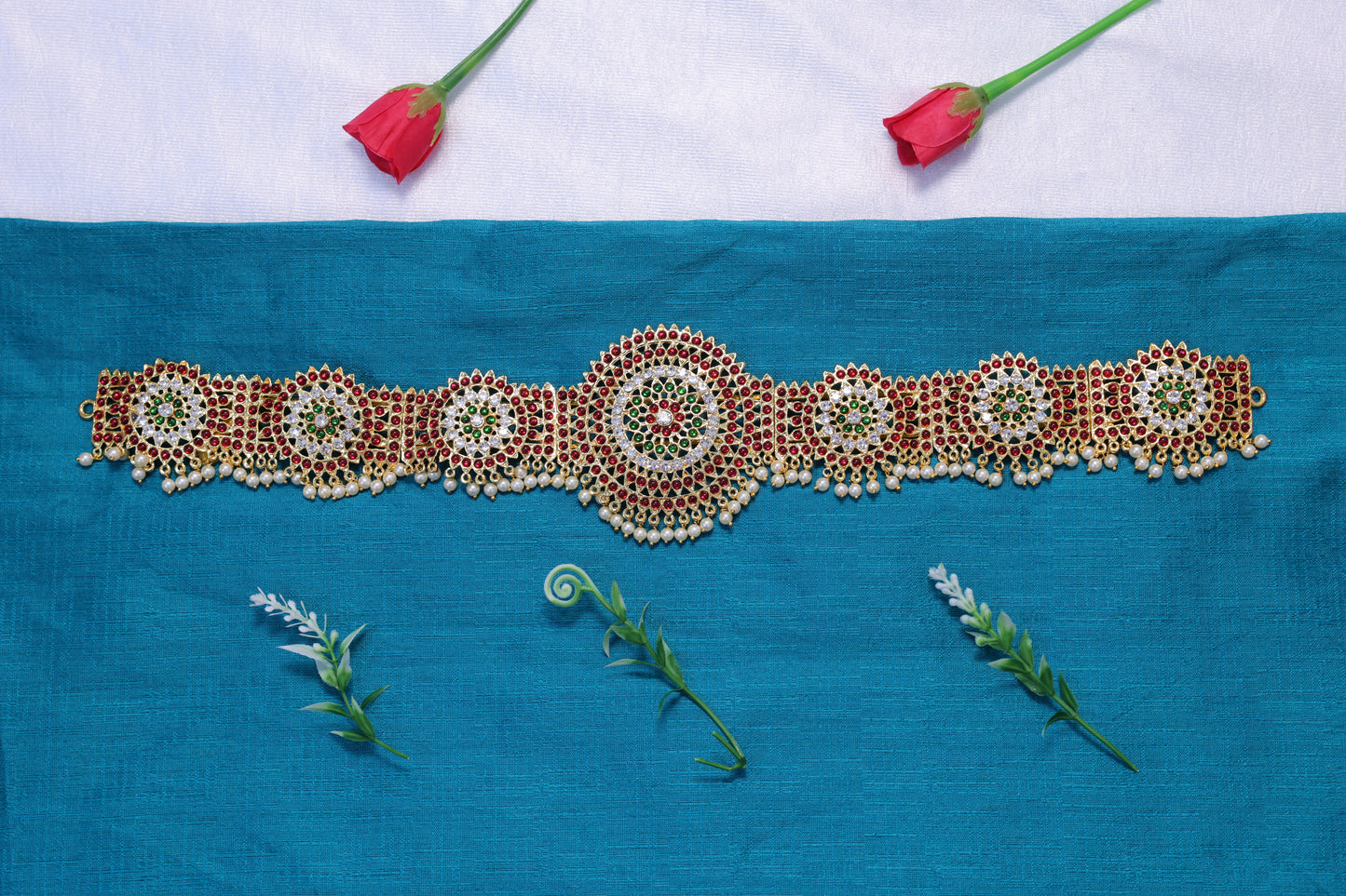 Kempu stone temple jewellery waist belt oddiyanam for Bharatanatyam dance