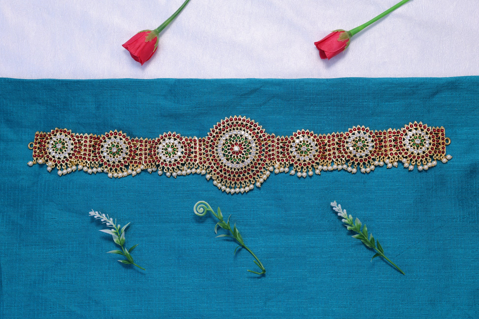 Kempu stone temple jewellery waist belt oddiyanam for Bharatanatyam dance