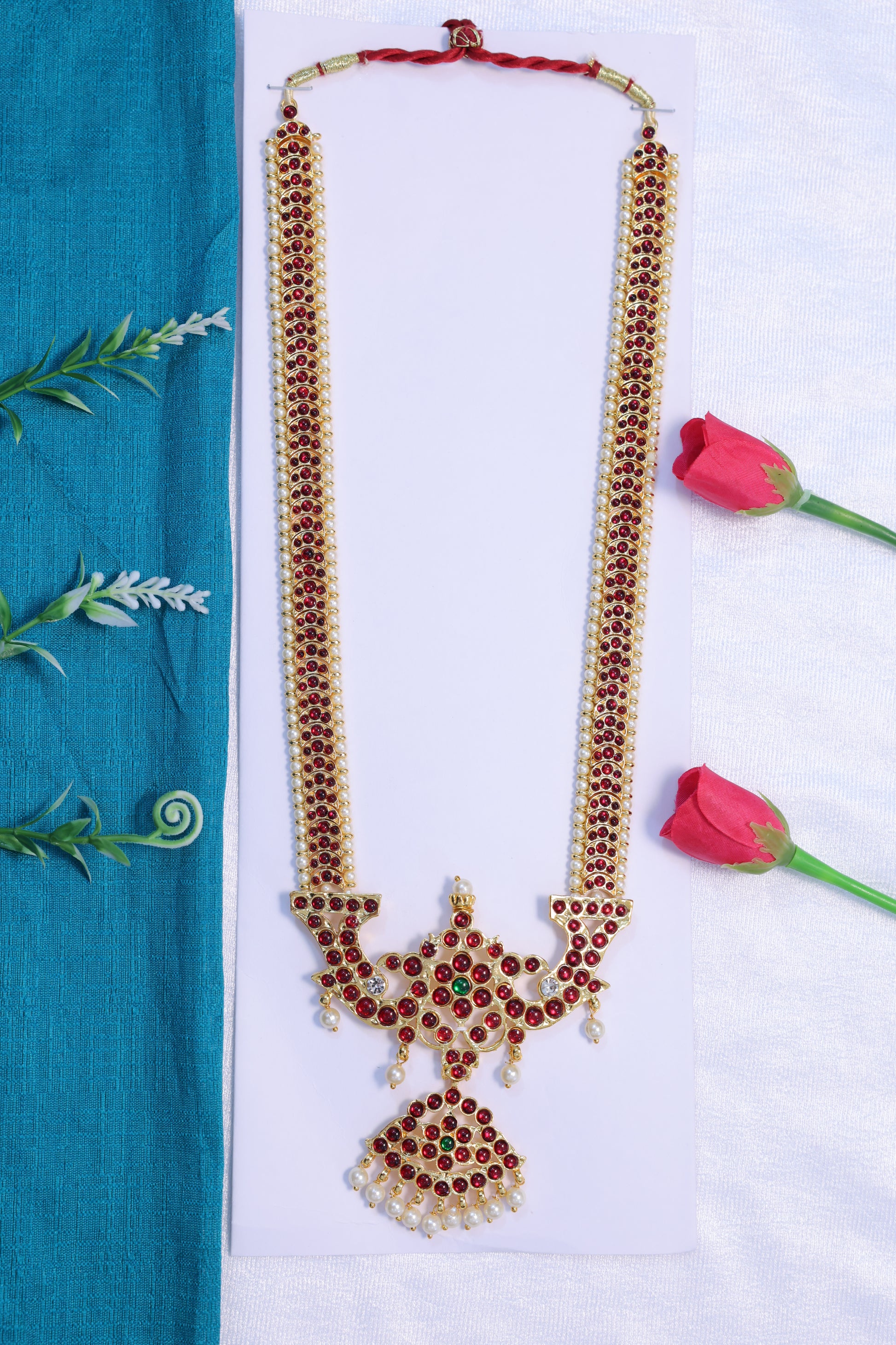 traditional haram set ruby stone long necklace bharatanatyam kuchipudi dance jewellery