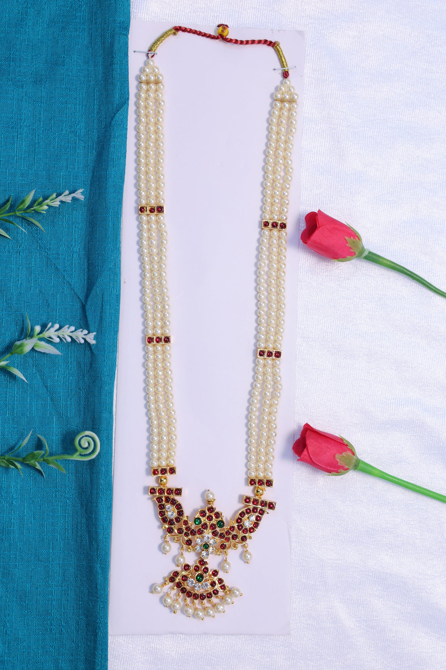 Long haram necklace Indian classical dance jewellery Bharatanatyam Kuchipudi pearl kempu