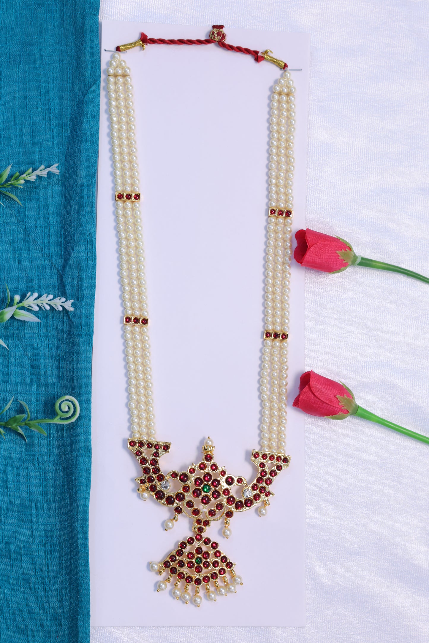Long pearl necklace Bharatanatyam Kuchipudi classical dance kempu jewellery USA
