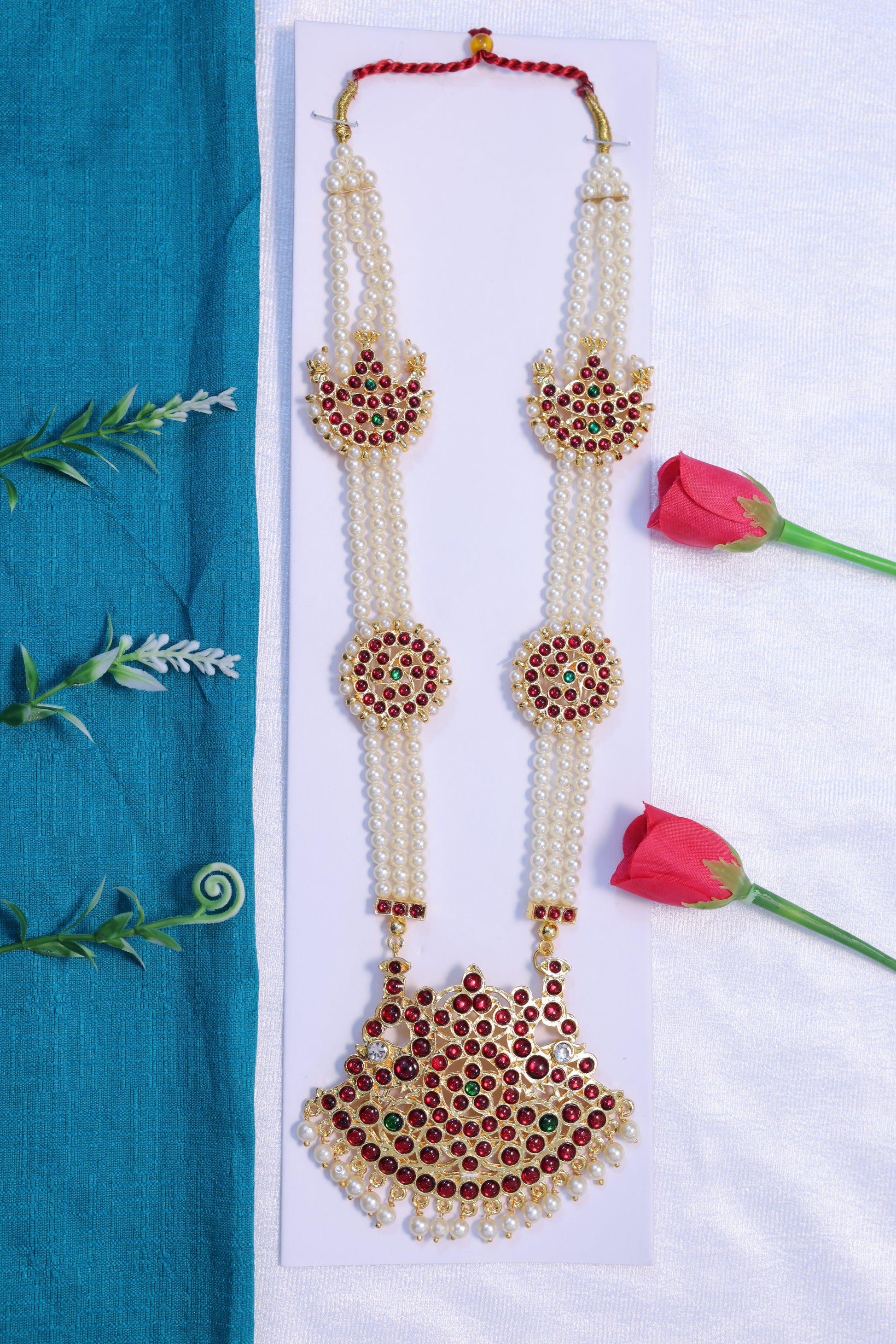 Moti mala long necklace haram set Bharatanatyam Kuchipudi classical dance pearl temple jewellery