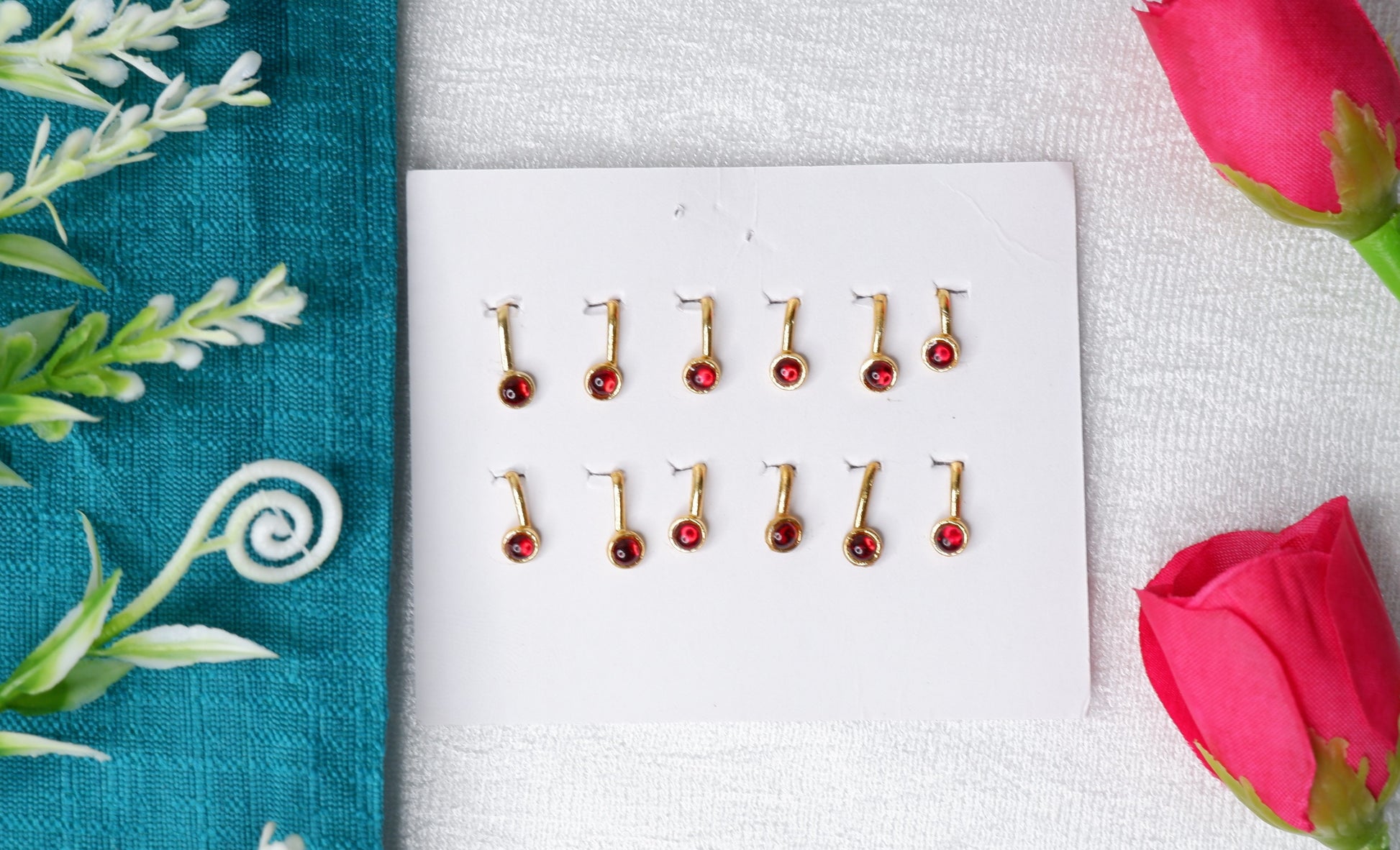 Classic red stone side nose pin nath for Bharatanatyam and Kuchipudi dance