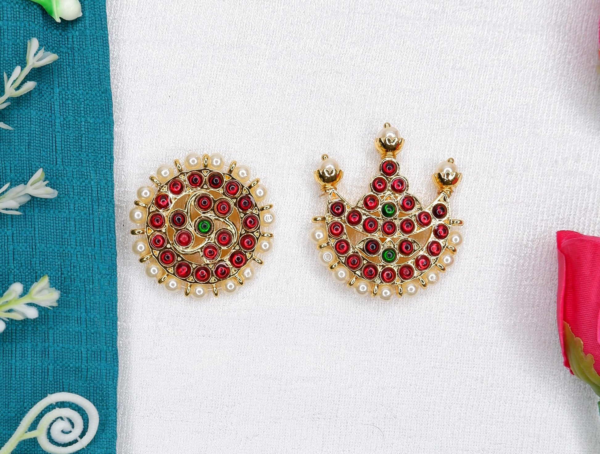 Kempu stone Sun Moon hair accessories for Bharatanatyam