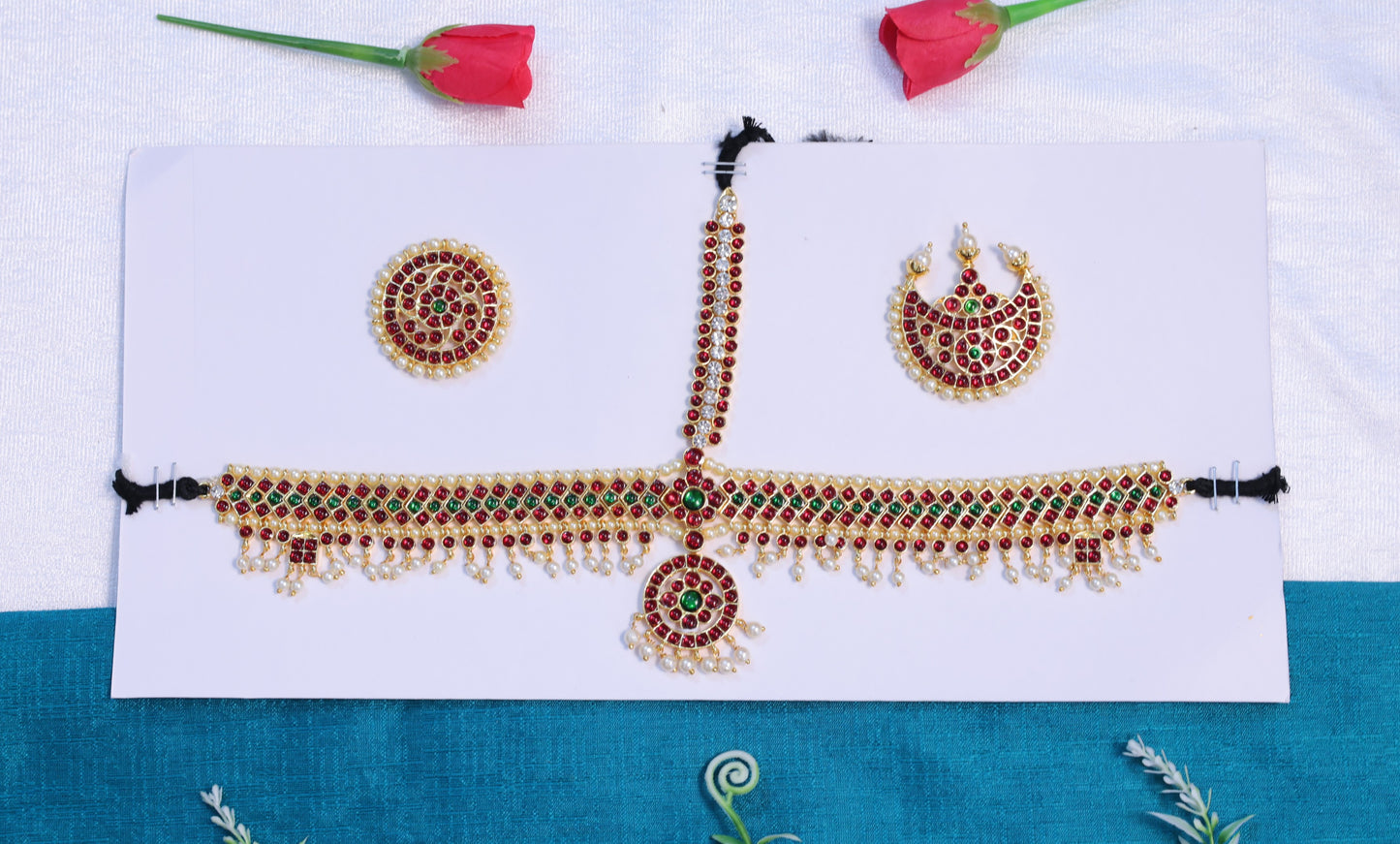 Temple jewellery kempu pearl headset for Bharatanatyam and Kuchipudi dance