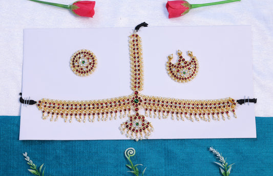 Temple jewellery kempu pearl headset for Bharatanatyam and Kuchipudi dance