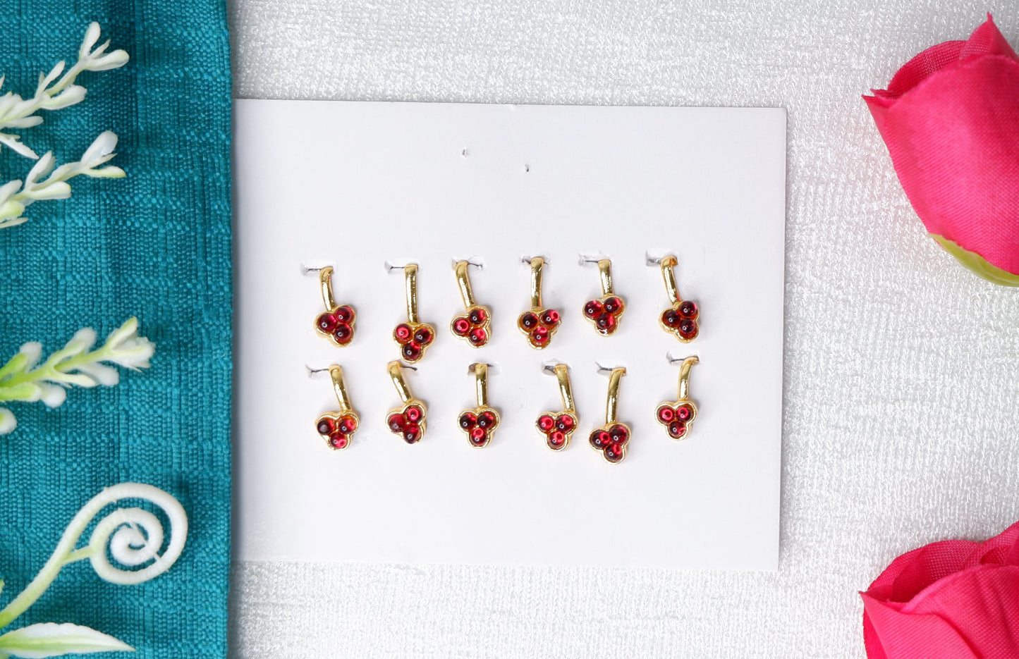 Triple red stone nose pin nath for Bharatanatyam and Kuchipudi classical dance