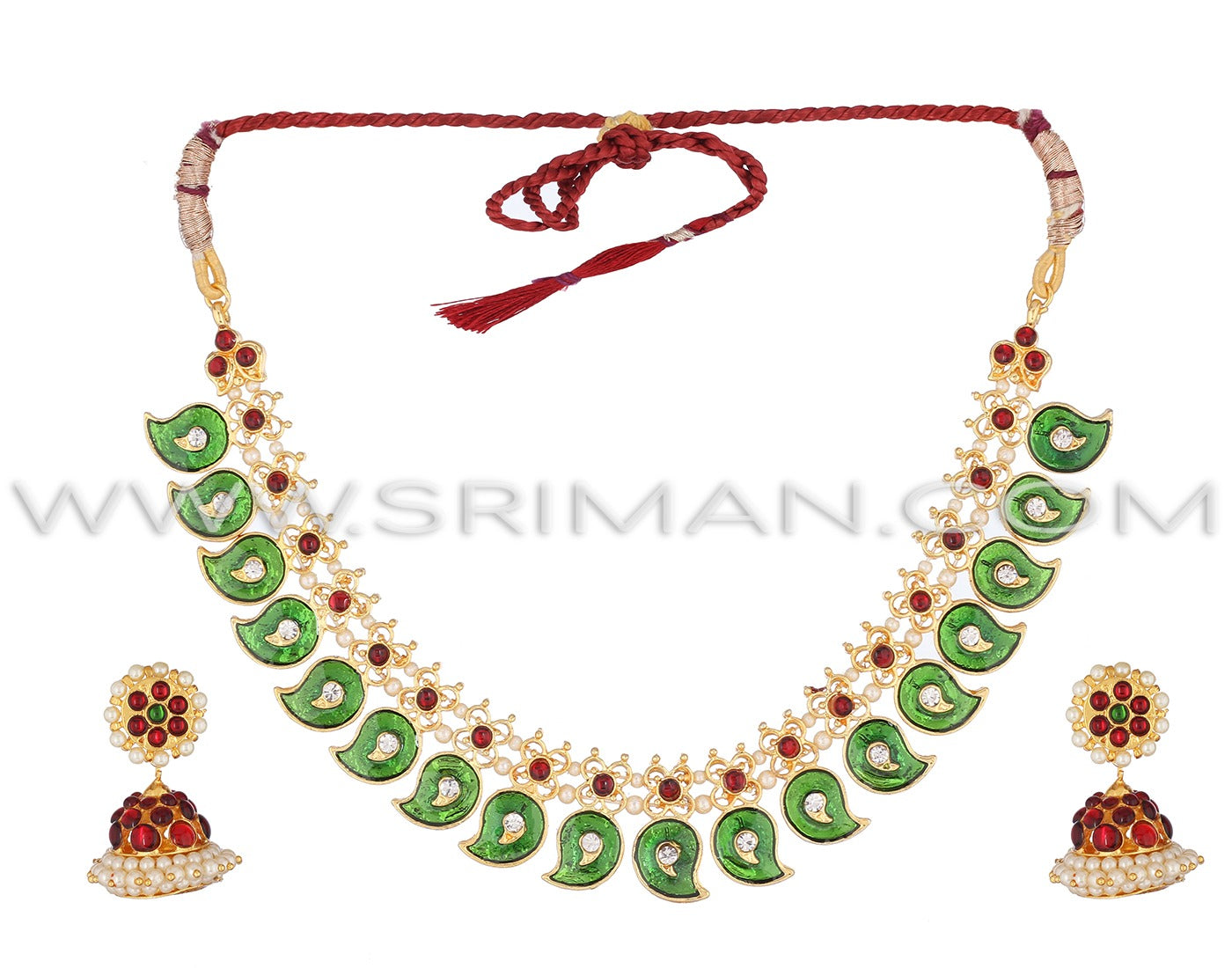 SRIMAN GREEN MANGO CHOKER SET WITH EARINGS