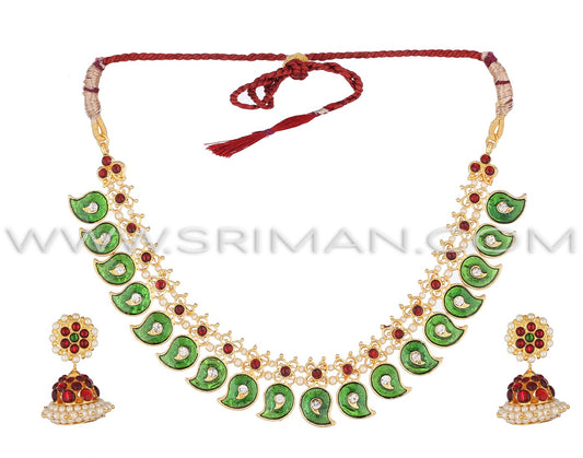 SRIMAN GREEN MANGO CHOKER SET WITH EARINGS