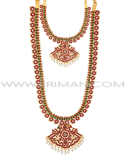 kempu small mango design long haram and necklace