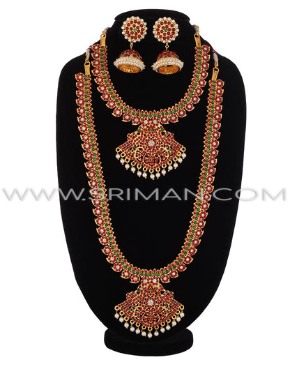 kempu small mango design long haram and necklace