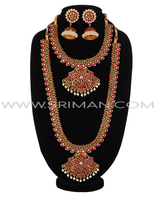 kempu small mango design long haram and necklace