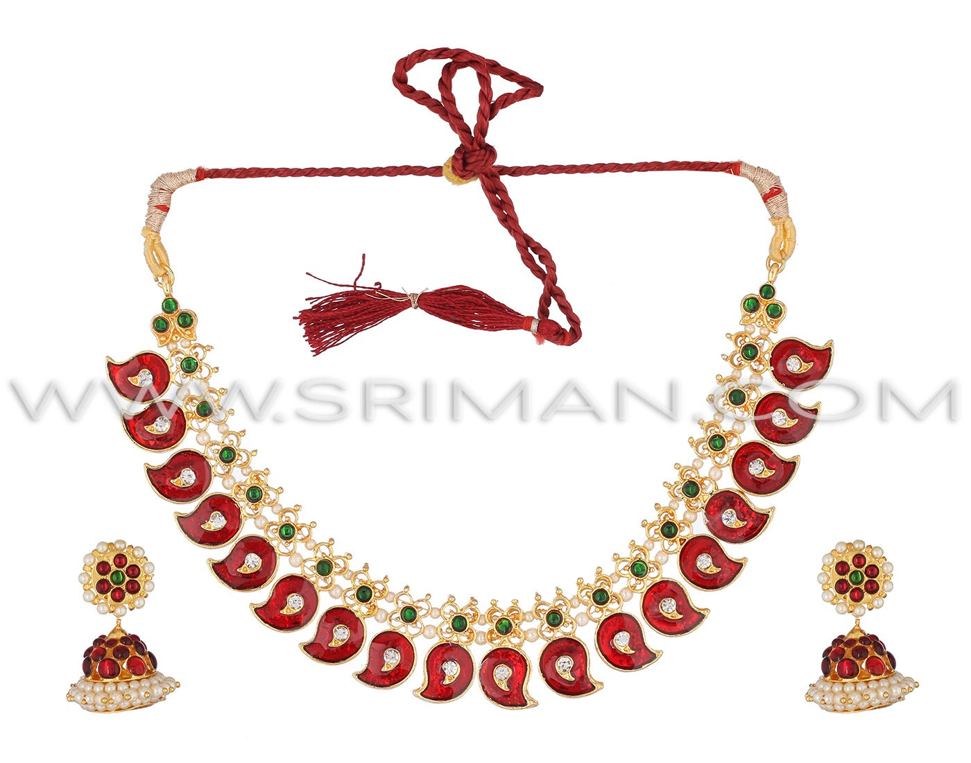 SRIMAN KEMPU RED MANGO CHOKER SET WITH EARINGS