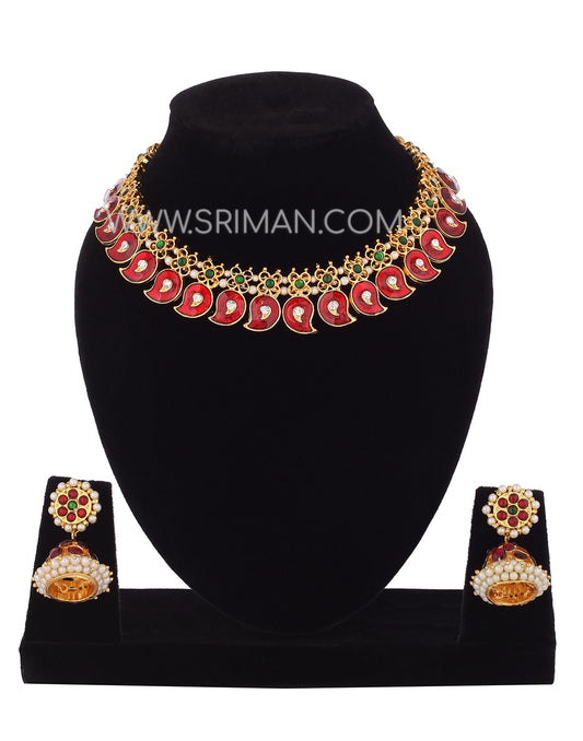 SRIMAN KEMPU RED MANGO CHOKER SET WITH EARINGS
