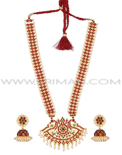 SRIMAN KEMPU LONG STONES HARAM WITH EARINGS