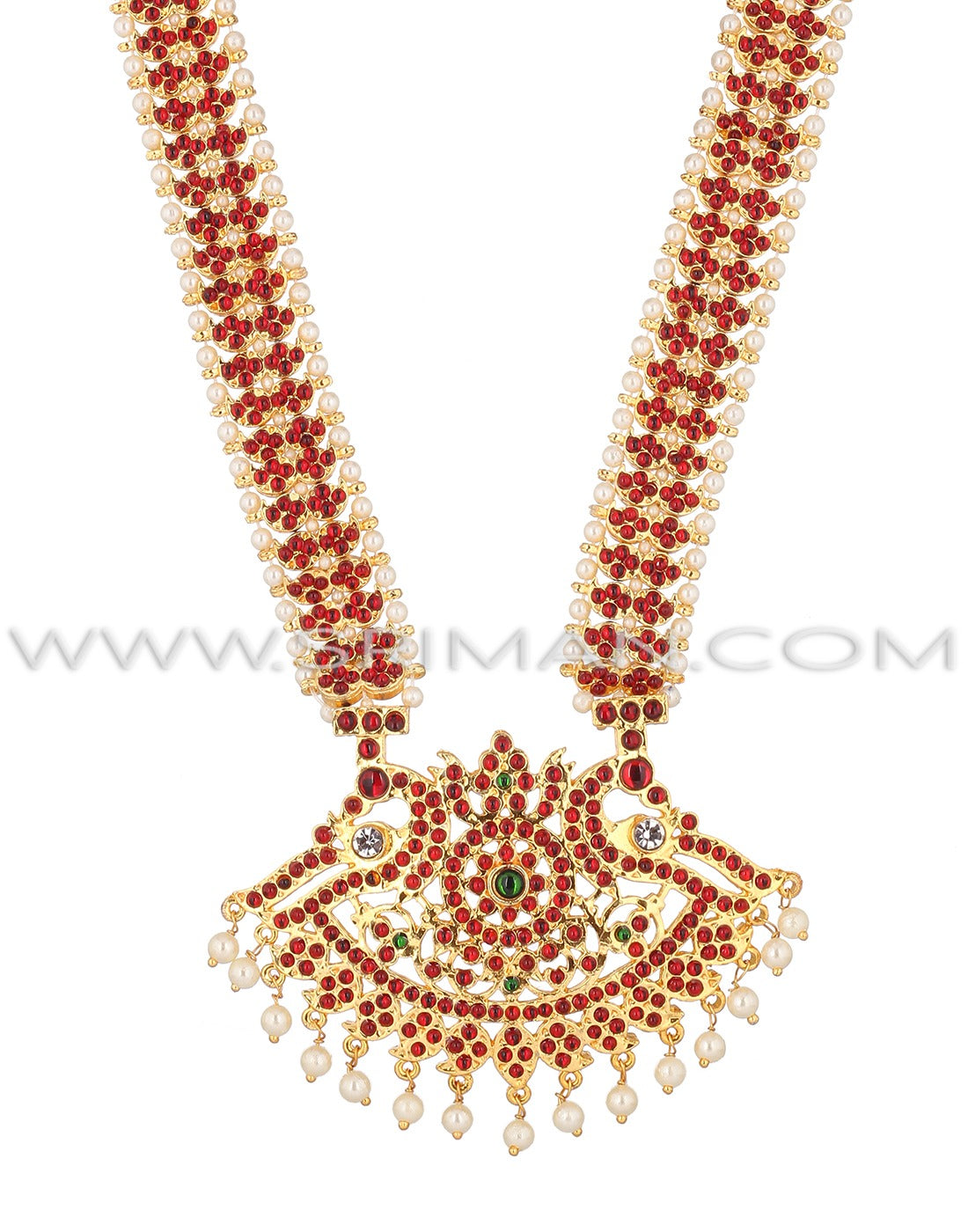 SRIMAN KEMPU LONG STONES HARAM WITH EARINGS