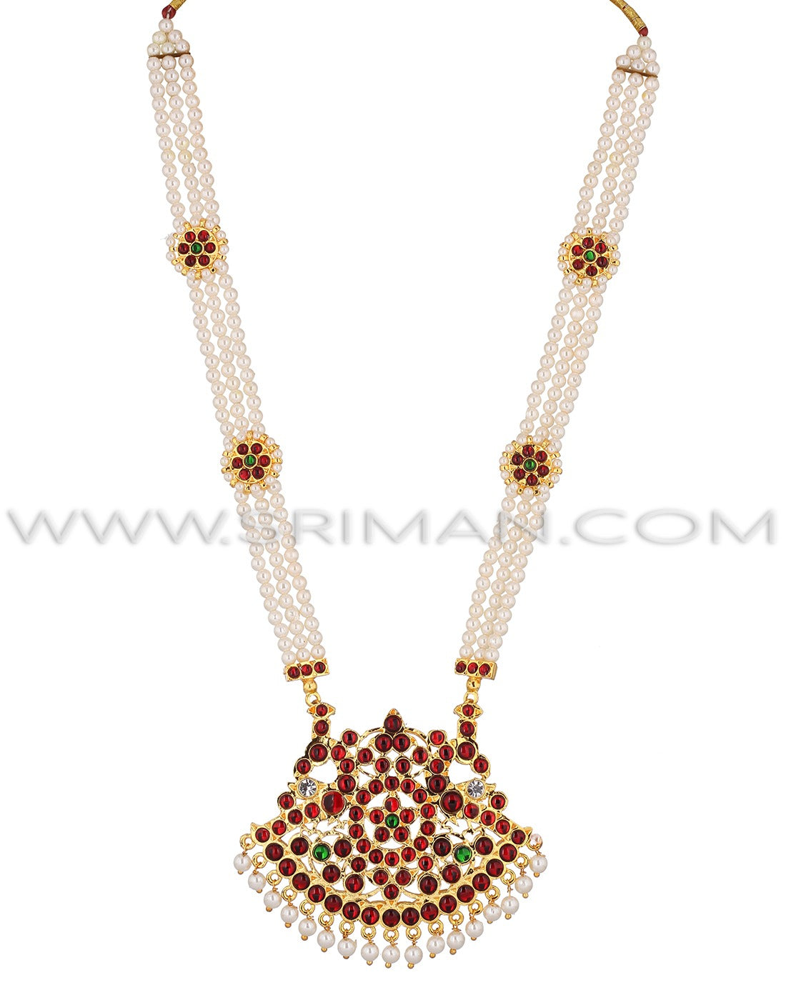 SRIMAN KEMPU LONG MOTI MALA WITH SHORT NECKLACE AND EARINGS