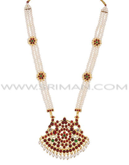 SRIMAN KEMPU LONG MOTI MALA WITH SHORT NECKLACE AND EARINGS
