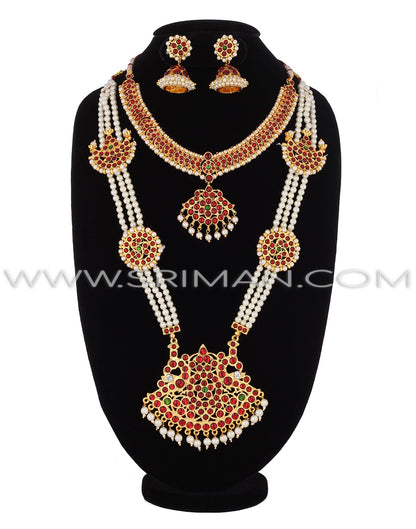 SRIMAN KEMPU MOTI HARAM WITH SHORT NECKLACE
