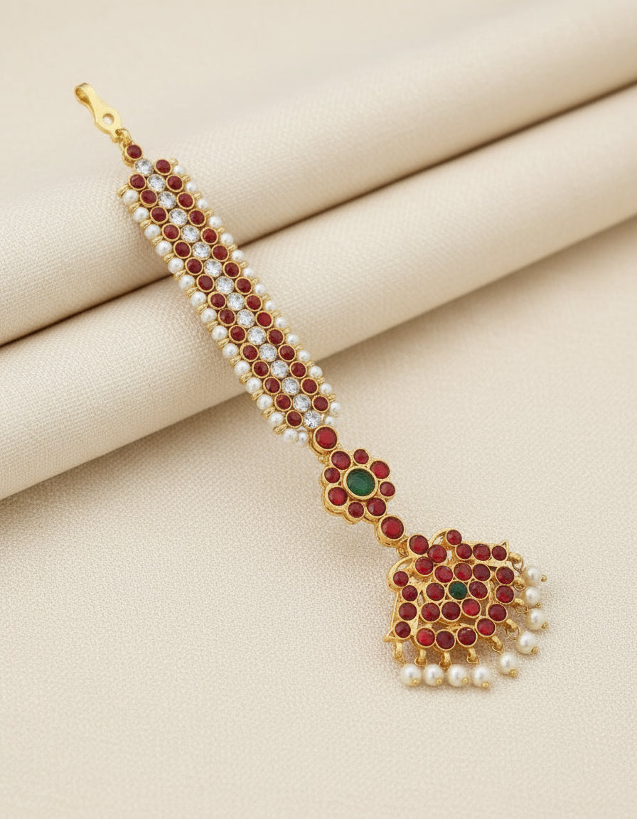 White stone single line maangtikka netti chutti for Bharatanatyam dance