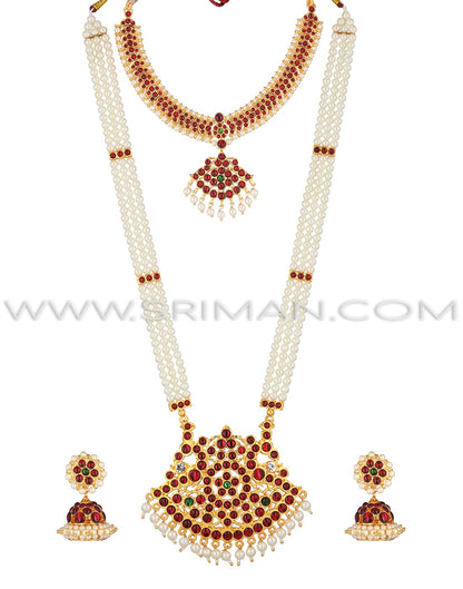 SRIMAN KEMPU LONG MOTI MALA AND SMALL NECKLACE
