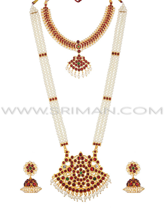 SRIMAN KEMPU LONG MOTI MALA AND SMALL NECKLACE