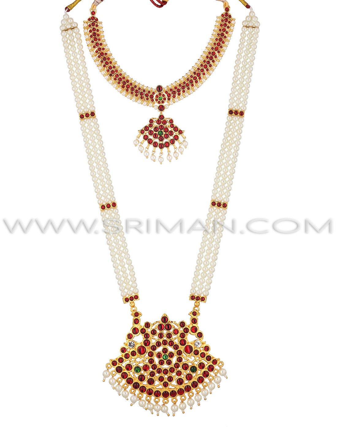 Sriman kempu moti mala and necklace