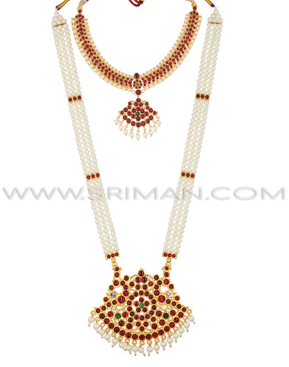 SRIMAN KEMPU LONG MOTI MALA AND SMALL NECKLACE