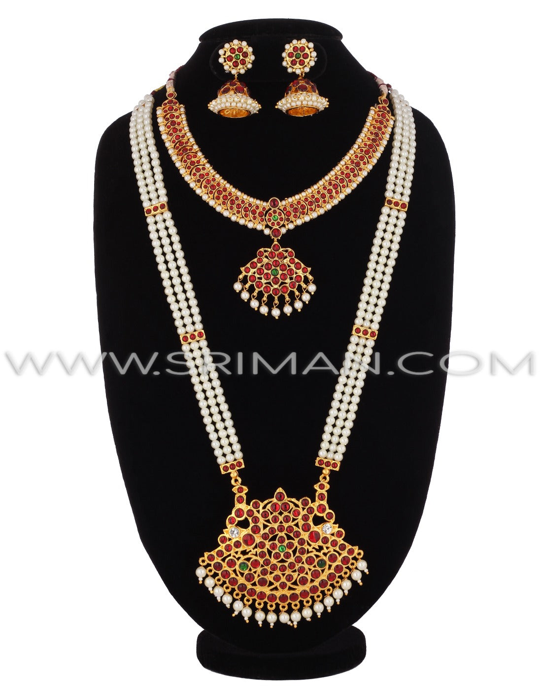 SRIMAN KEMPU LONG MOTI MALA AND SMALL NECKLACE