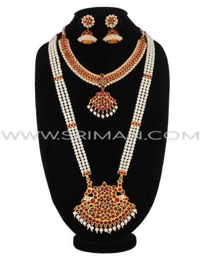SRIMAN KEMPU LONG MOTI MALA AND SMALL NECKLACE