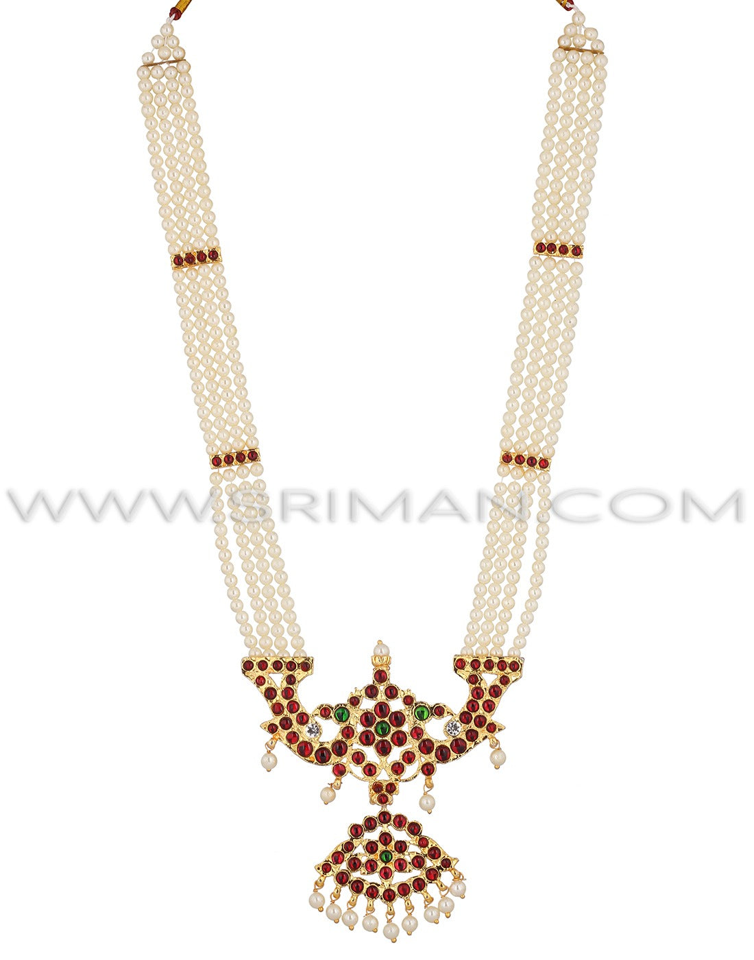 SRIMAN KEMPU LONG MOTI HARAM WITH SHORT NECKLACE AND EARINGS