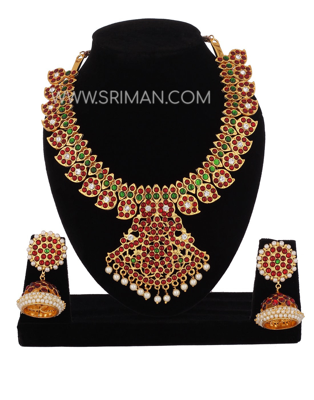 SRIMAN KEMPU MANGO DESGIN NECKLACE WITH EARINGS