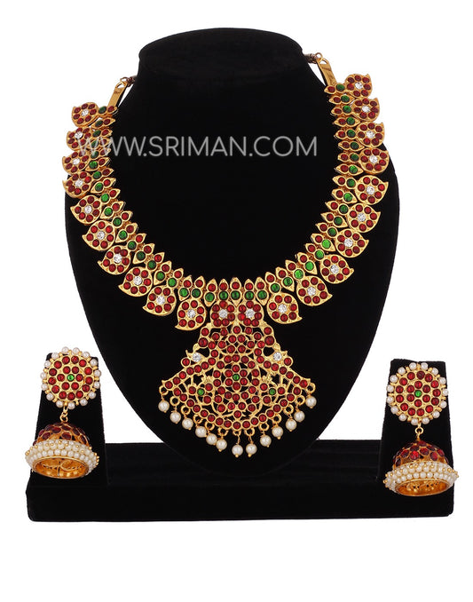 SRIMAN KEMPU MANGO DESGIN NECKLACE WITH EARINGS