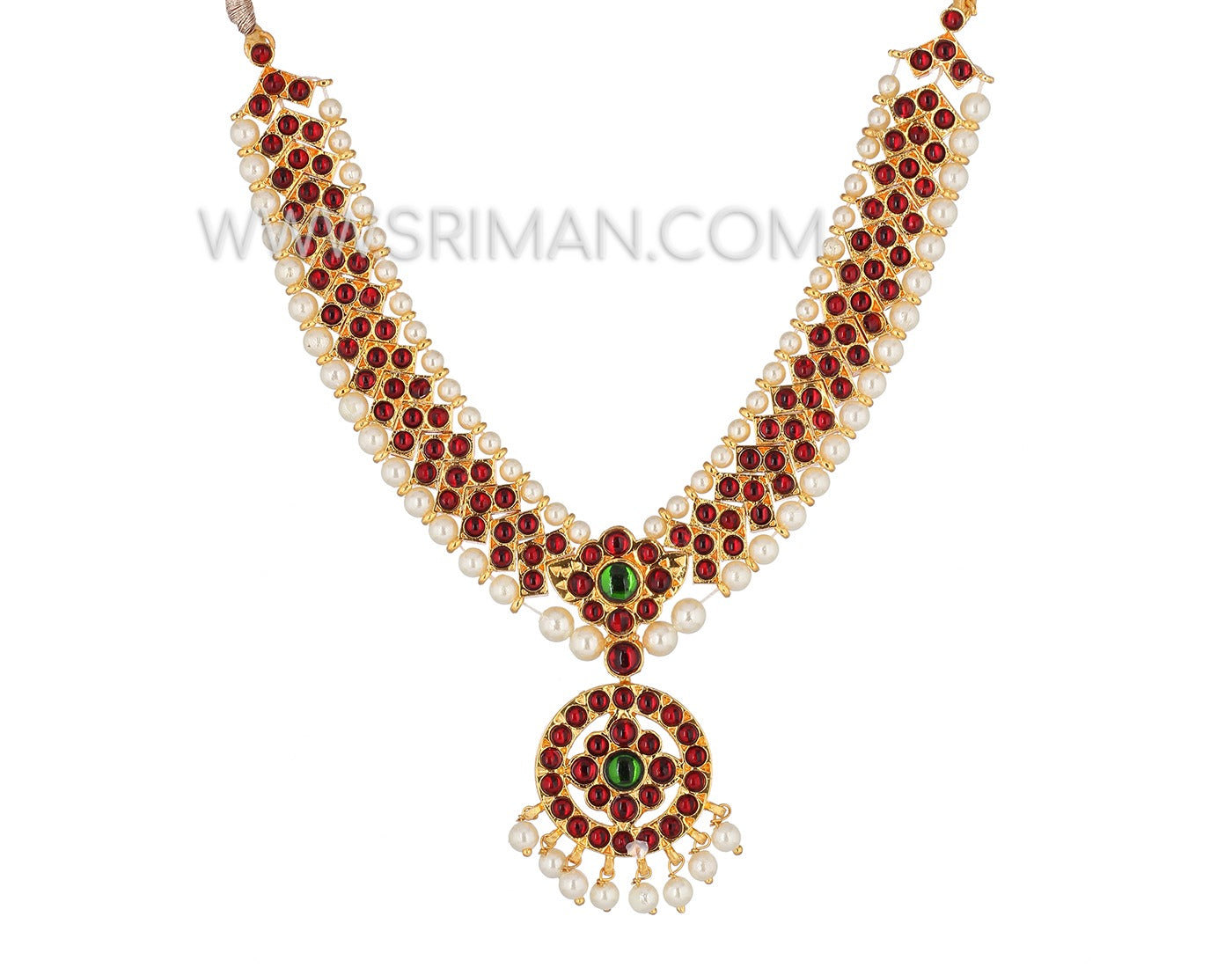 SRIMAN KEMPU LONG MOTI HARAM WITH SHORT NECKLACE AND EARINGS