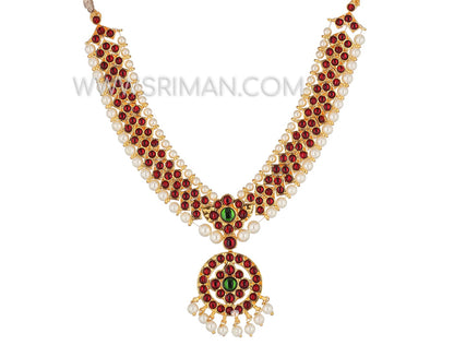 SRIMAN KEMPU LONG MOTI HARAM WITH SHORT NECKLACE AND EARINGS