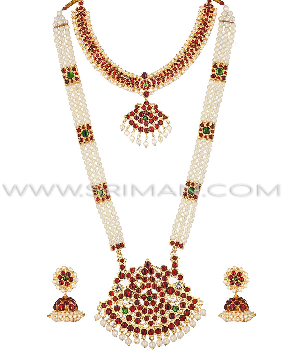 SRIMAN KEMPU LONG MOTI MALA HARAM AND  NECKLACE