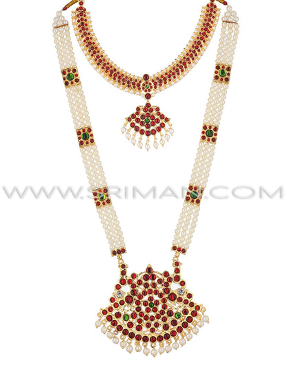 SRIMAN KEMPU LONG MOTI MALA HARAM AND  NECKLACE