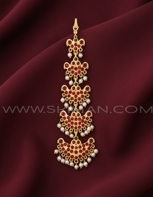 Traditional Kempu stone studded netti chutti maangtikka for Bharatanatyam and Kuchipudi