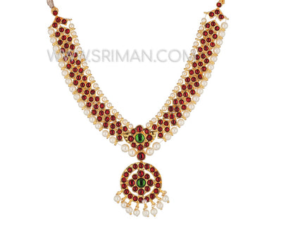 Sirman  kempu moti mala with necklace and earings