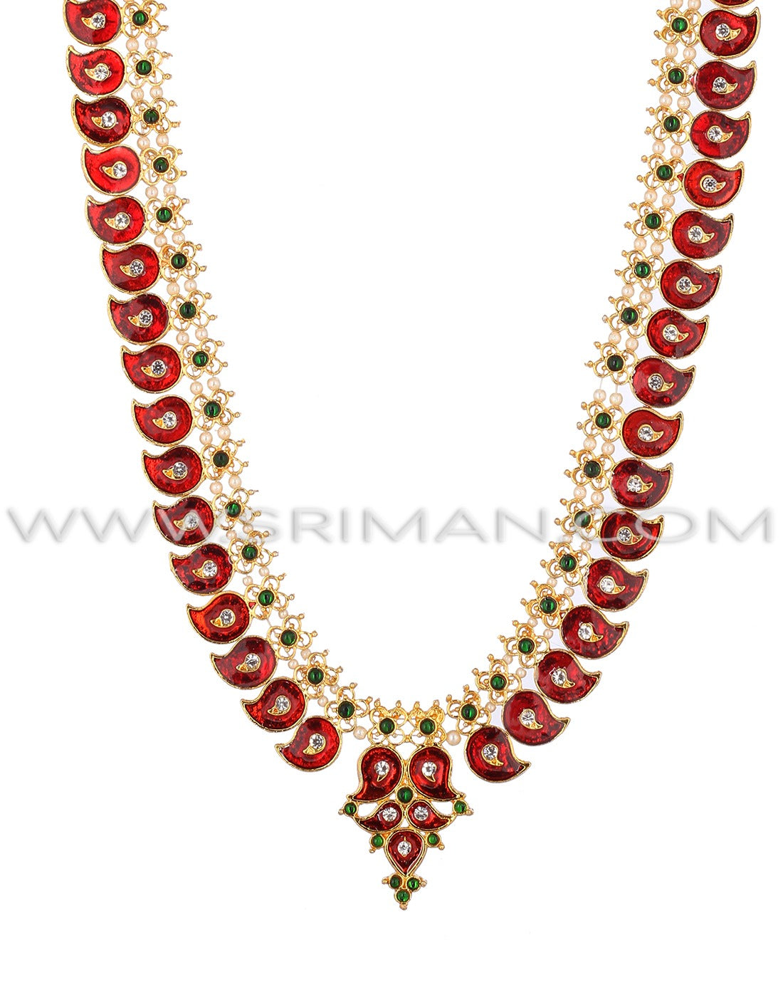 SRIMAN KEMPU SIMPLE SMALL RED MANGO DESGIN LONG HARAM WITH EARINGS