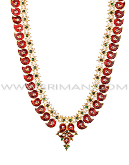 SRIMAN KEMPU SIMPLE SMALL RED MANGO DESGIN LONG HARAM WITH EARINGS