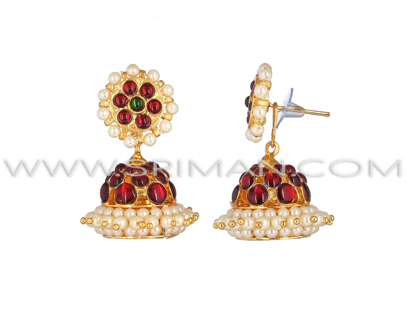 SRIMAN KEMPU SIMPLE SMALL RED MANGO DESGIN LONG HARAM WITH EARINGS