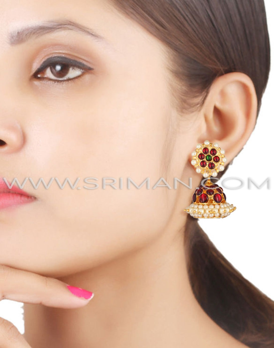 3 Line Red Kemp Immitation Earring(Jumki)