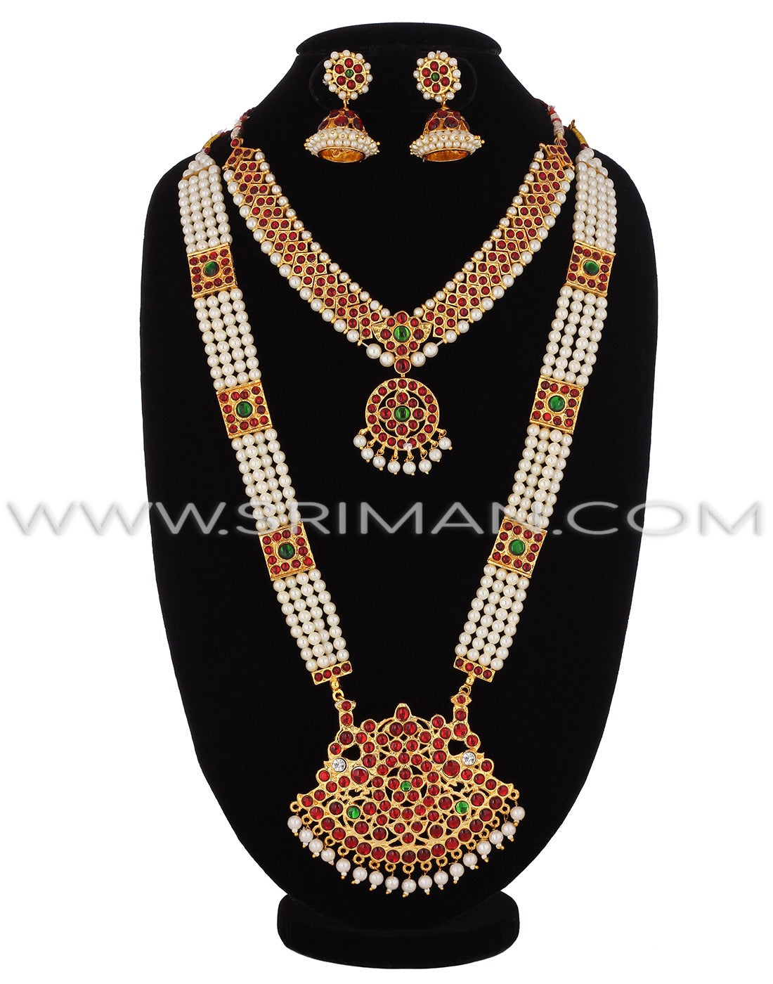 Sirman  kempu moti mala with necklace and earings