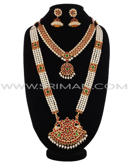Sirman  kempu moti mala with necklace and earings
