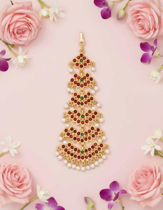 Kempu stone 6-step maangtikka netti chutti for Bharatanatyam dance"