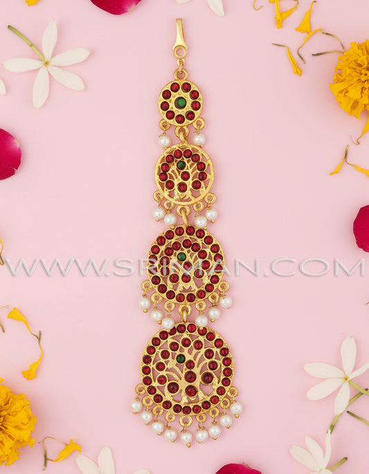 Kempu stone 4-step maangtikka chutti for Bharatanatyam dance"