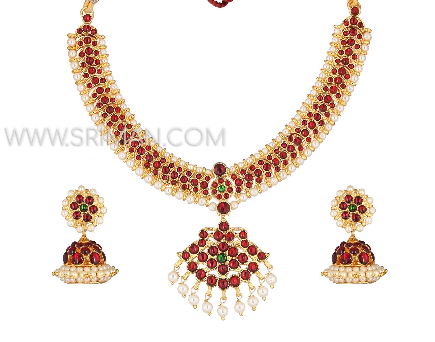 SRIMAN KEMPU SIMPLE DESGIN NECKLACE WITH EARINGS FOR BHARATANATYAM